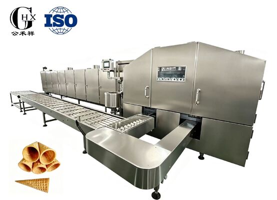 Un buon prezzo. Soluzione ad alta velocità completamente automatica per mini cono di zucchero pieno di cioccolato, macchina da forno a cono di zucchero automatico in linea